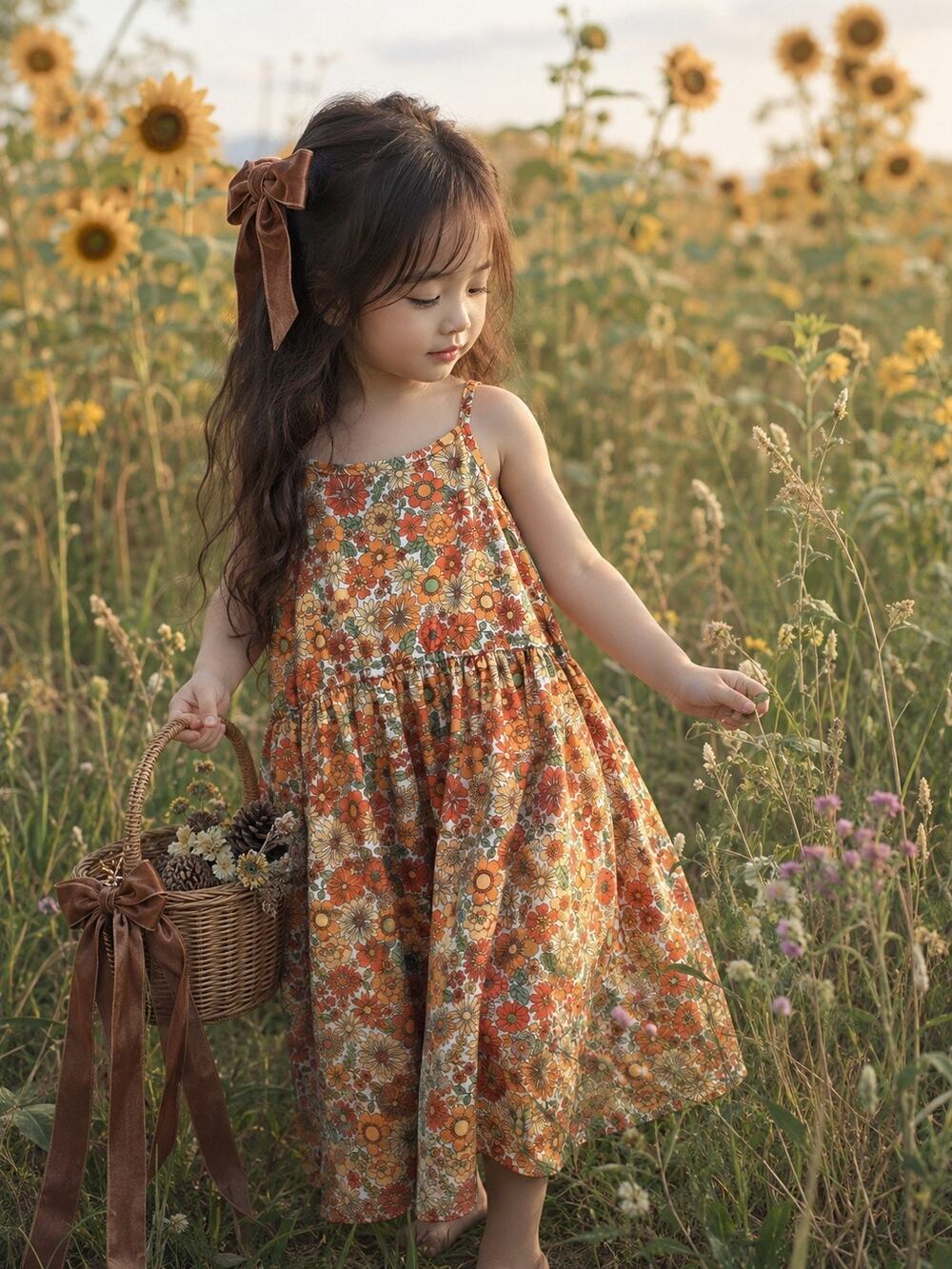 Shades Of Autumn Blooming Floral Wildflower Fields Twirl Dress 5/6